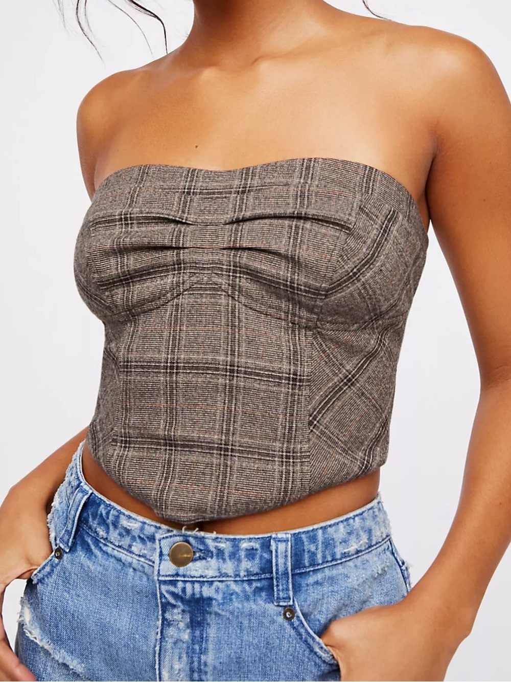 Free People NEW Out West Plaid Corset Top